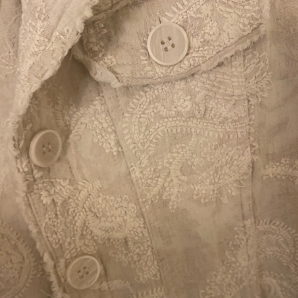 Off White Floral Stitched Jacket - image 3